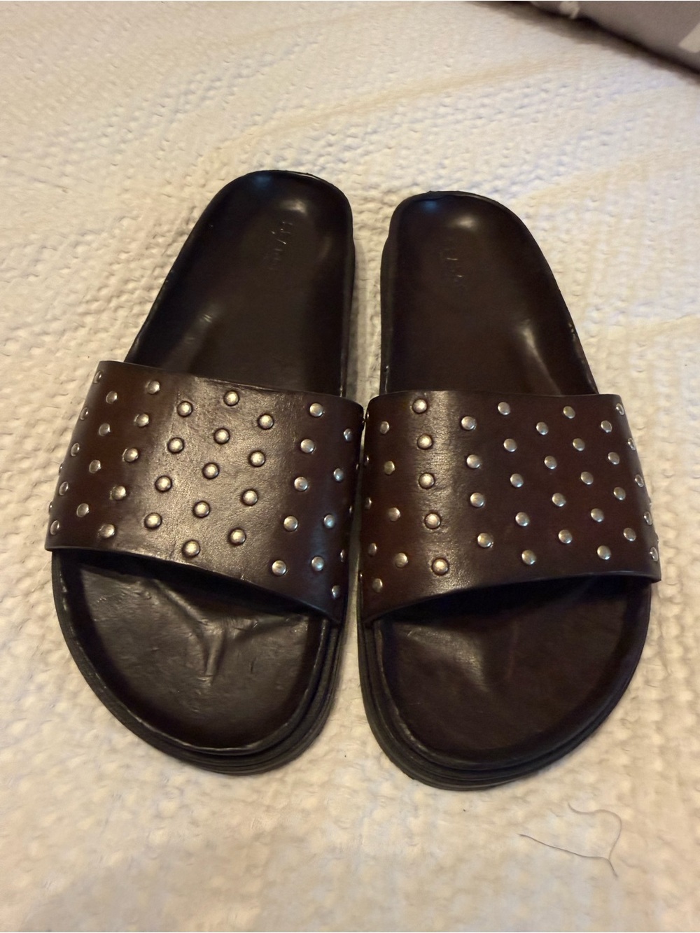 Brador Studded Slide Sandals in Dark Brown- Made in Italy